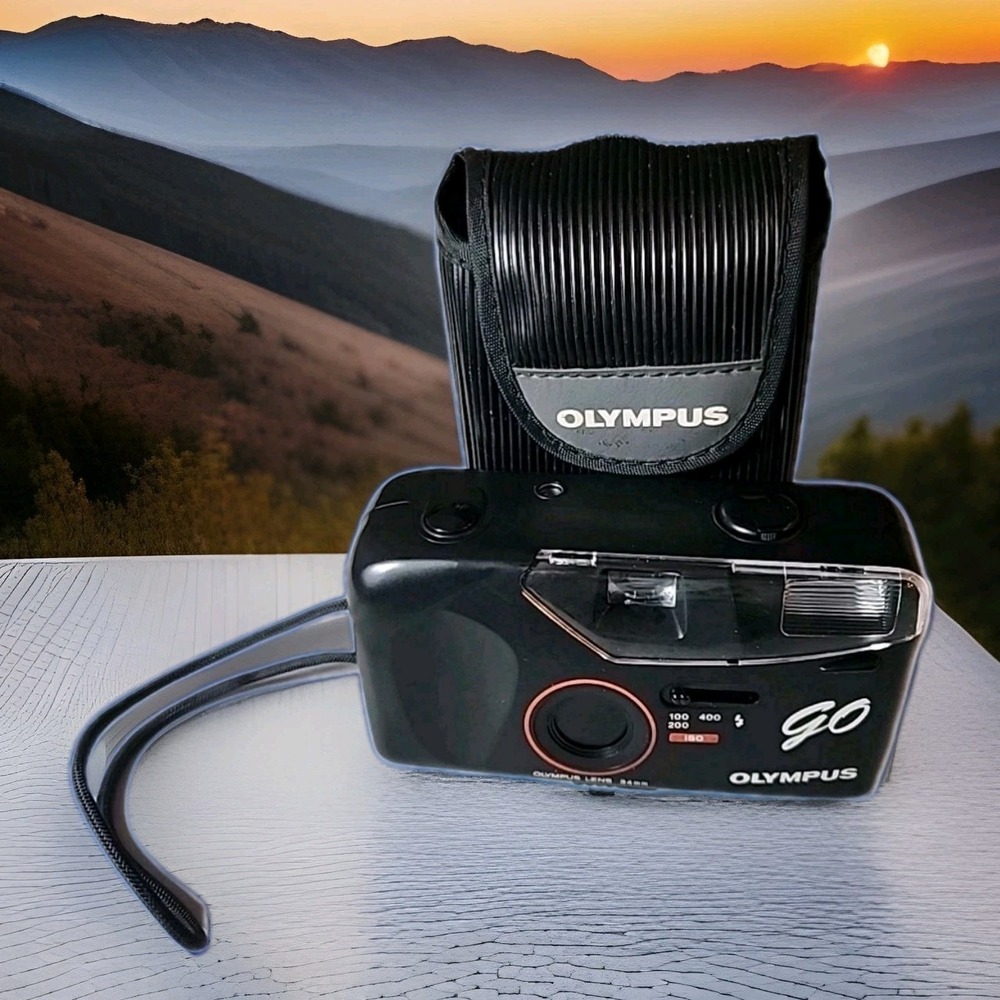 Vintage Olympus GO 35mm Film Camera Point & Shoot Black With Case PARTS ONLY!
